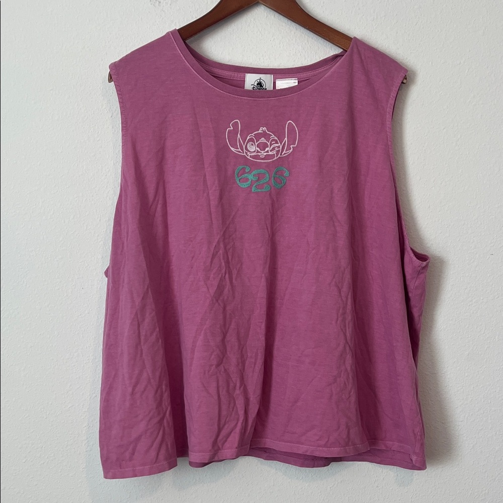 DISNEY Stitch 626 Pink Embroidered Tank Top